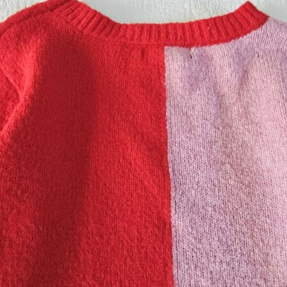 Cupcakes & Cashmere Women's Sweater Size XS Red Pink Colorblock Heart Retro - Picture 7 of 11